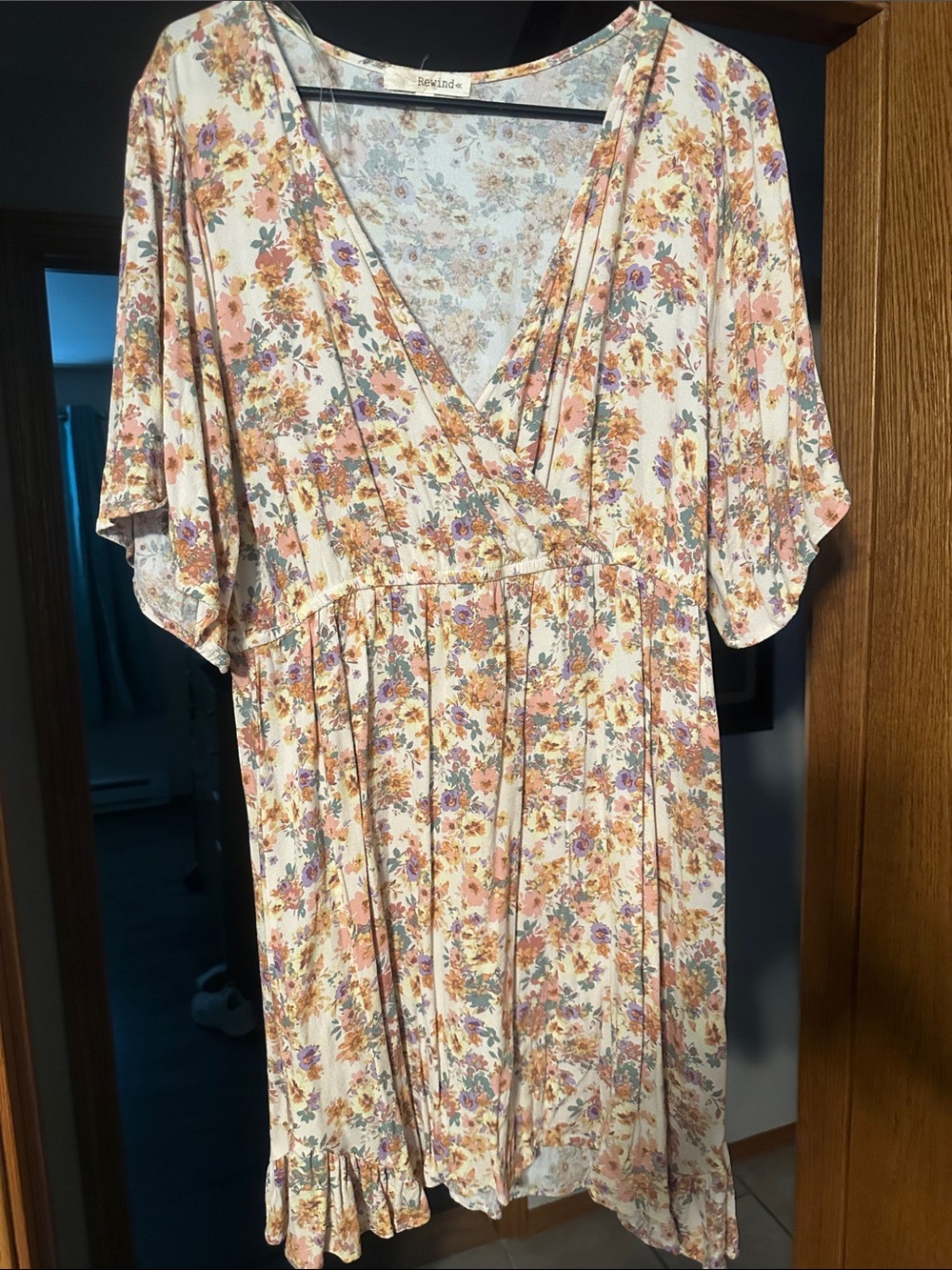 Rewind brand Cream Floral Wrap Dress , size XL